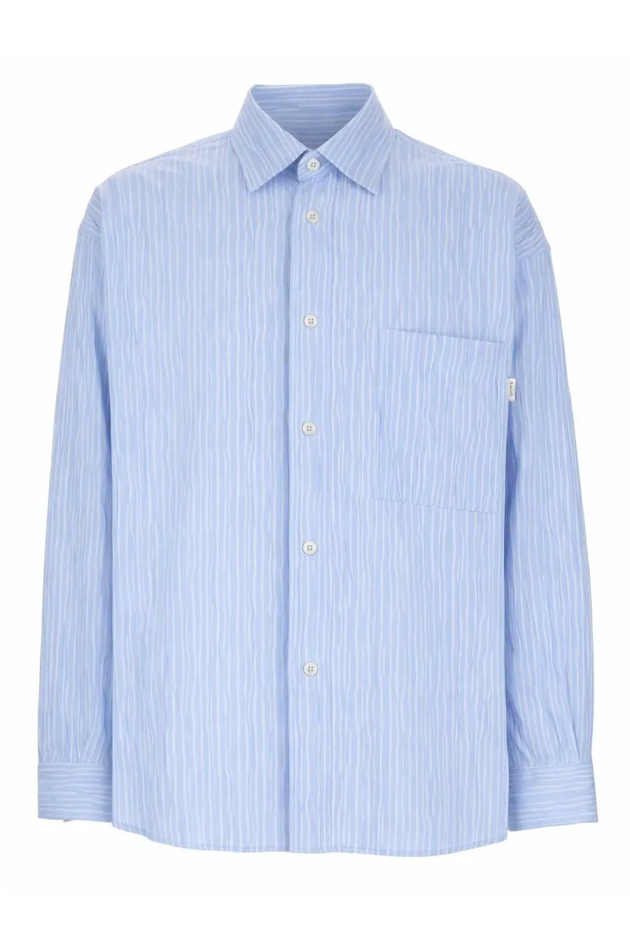 Amish supplies men’s camicia light blue and white striped long-sleeve button-up shirt in crinkle cotton