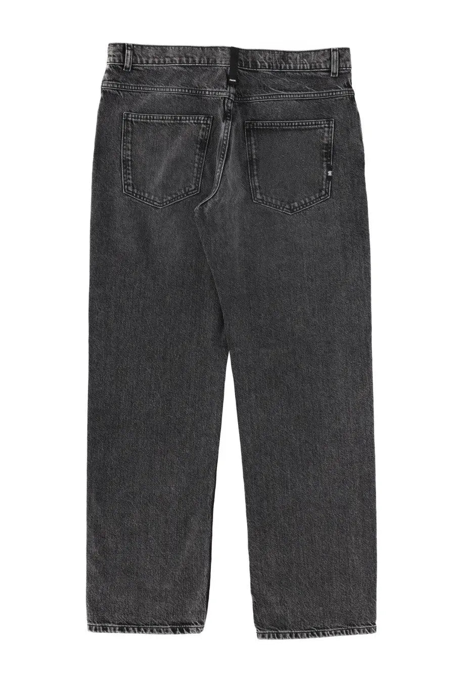 Dark gray denim jeans with a faded worn-in look and classic back pockets shown from the back by Amish Supplies Mens Jeans