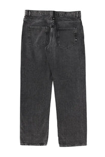 Dark gray denim jeans with a faded worn-in look and classic back pockets shown from the back by Amish Supplies Mens Jeans