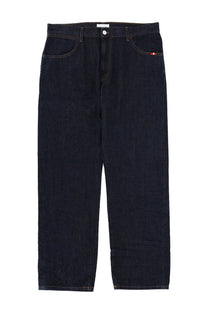 Amish supplies men’s jeans james wash crinkle blue dark indigo denim with straight-leg cut and subtle stitching details