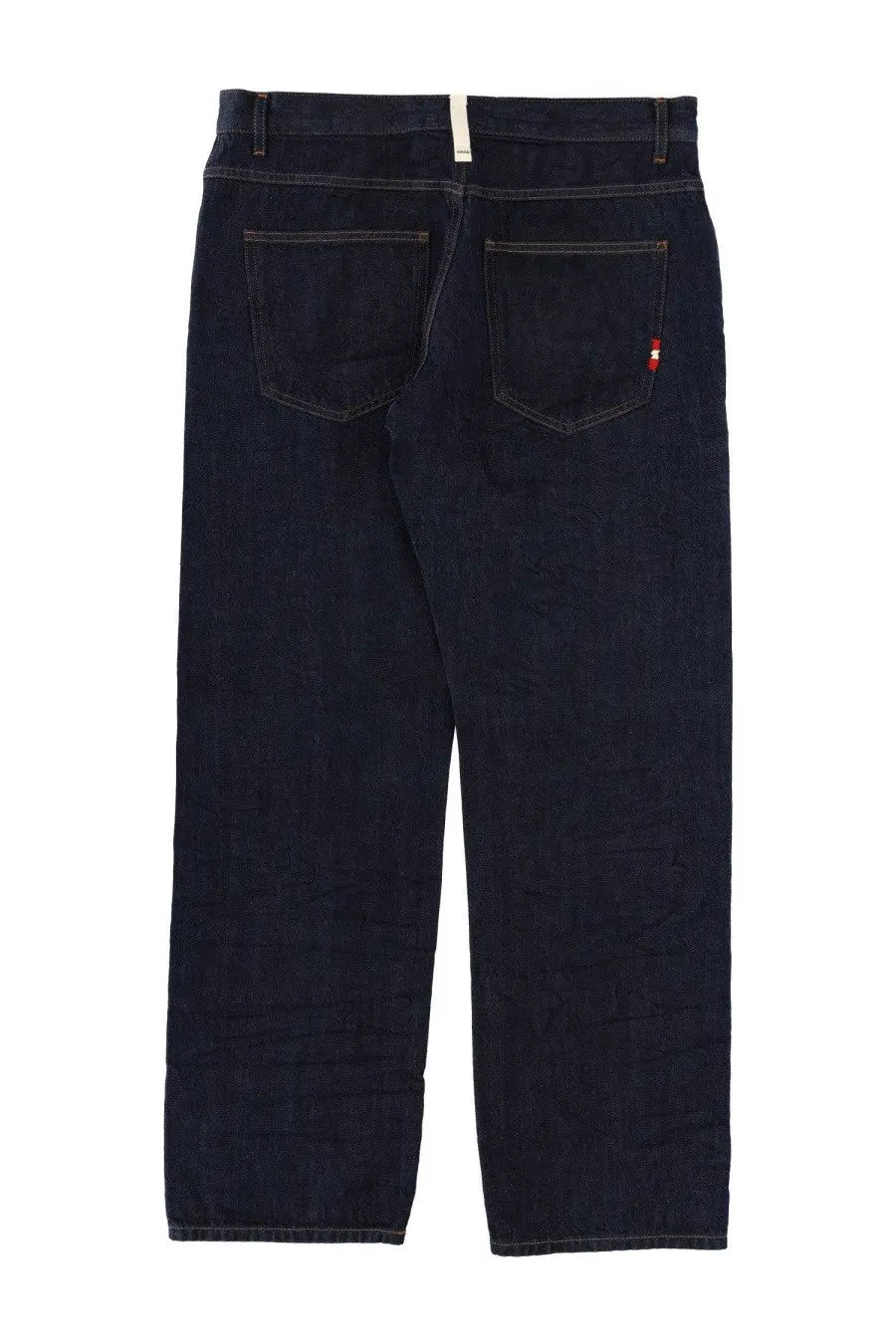 Amish supplies men’s jeans James Wash crinkle blue dark indigo denim with straight-leg cut and subtle stitching details