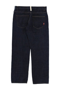 Amish supplies men’s jeans James Wash crinkle blue dark indigo denim with straight-leg cut and subtle stitching details