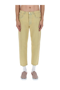 Beige denim jeans with a relaxed fit and subtle stitching details from Amish Supplies men’s jeans Jeremiah Harley beige