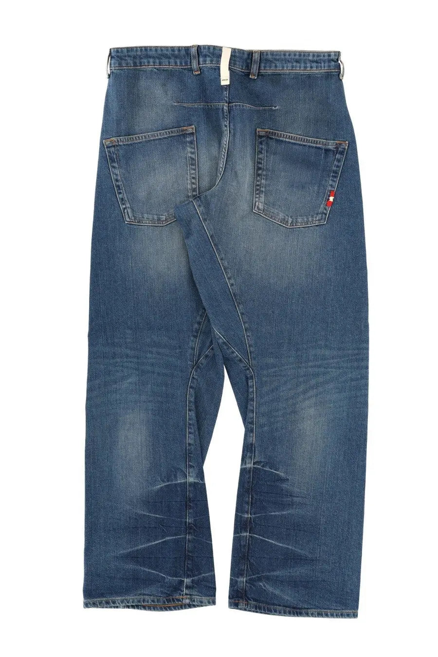 Amish supplies men’s jeans twist slub blue faded denim with subtle distressing and classic back pockets seen from the back