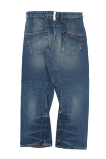 Amish supplies men’s jeans twist slub blue faded denim with subtle distressing and classic back pockets seen from the back