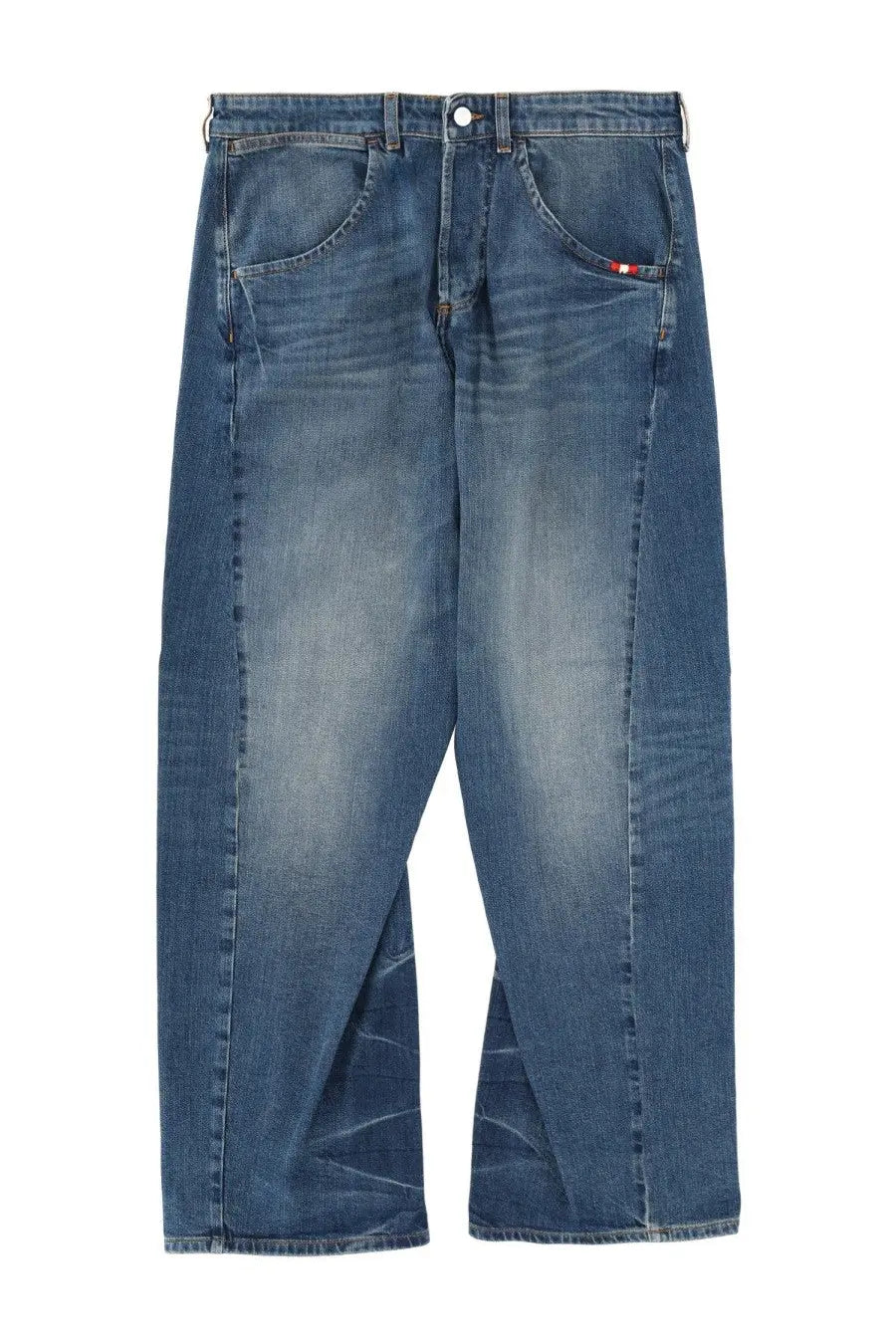 Amish Supplies men’s jeans twist slub blue denim with relaxed wide-leg cut and subtle fading