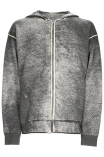 Amish Supplies men’s maglia con zip grey textured knit hoodie with distressed finish and white contrasting zipper