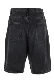 Back view of amish supplies men’s tommy black denim shorts with faded finish and classic back pockets