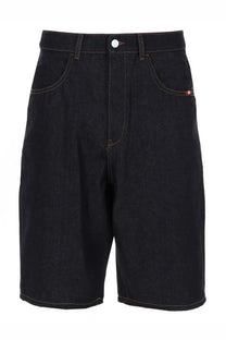 Amish supplies men’s shorts tommy blue in dark indigo denim with contrasting stitching and white button closure