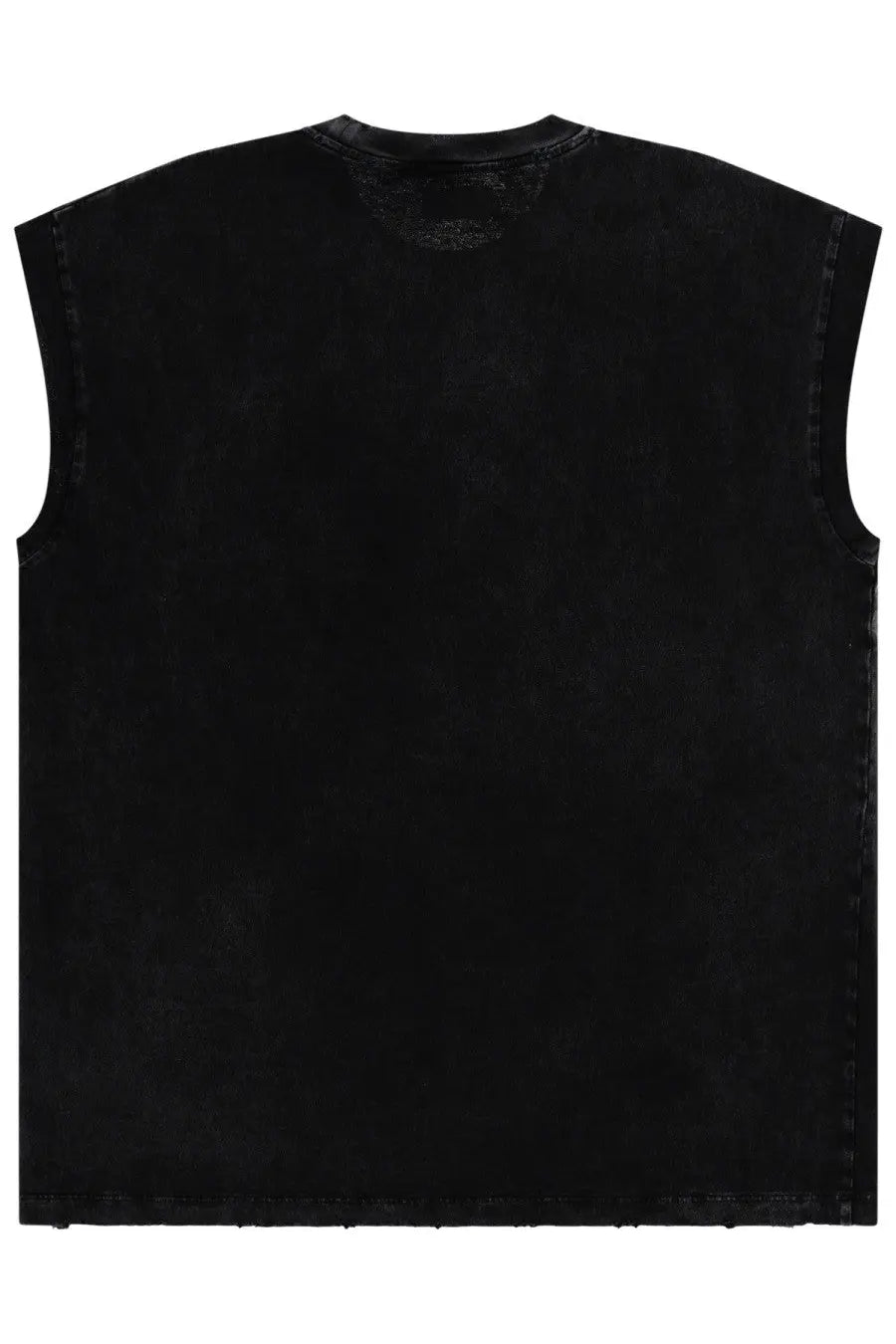 Black sleeveless denim vest with distressed faded texture and raw hem from amish supplies men’s top con stampa black