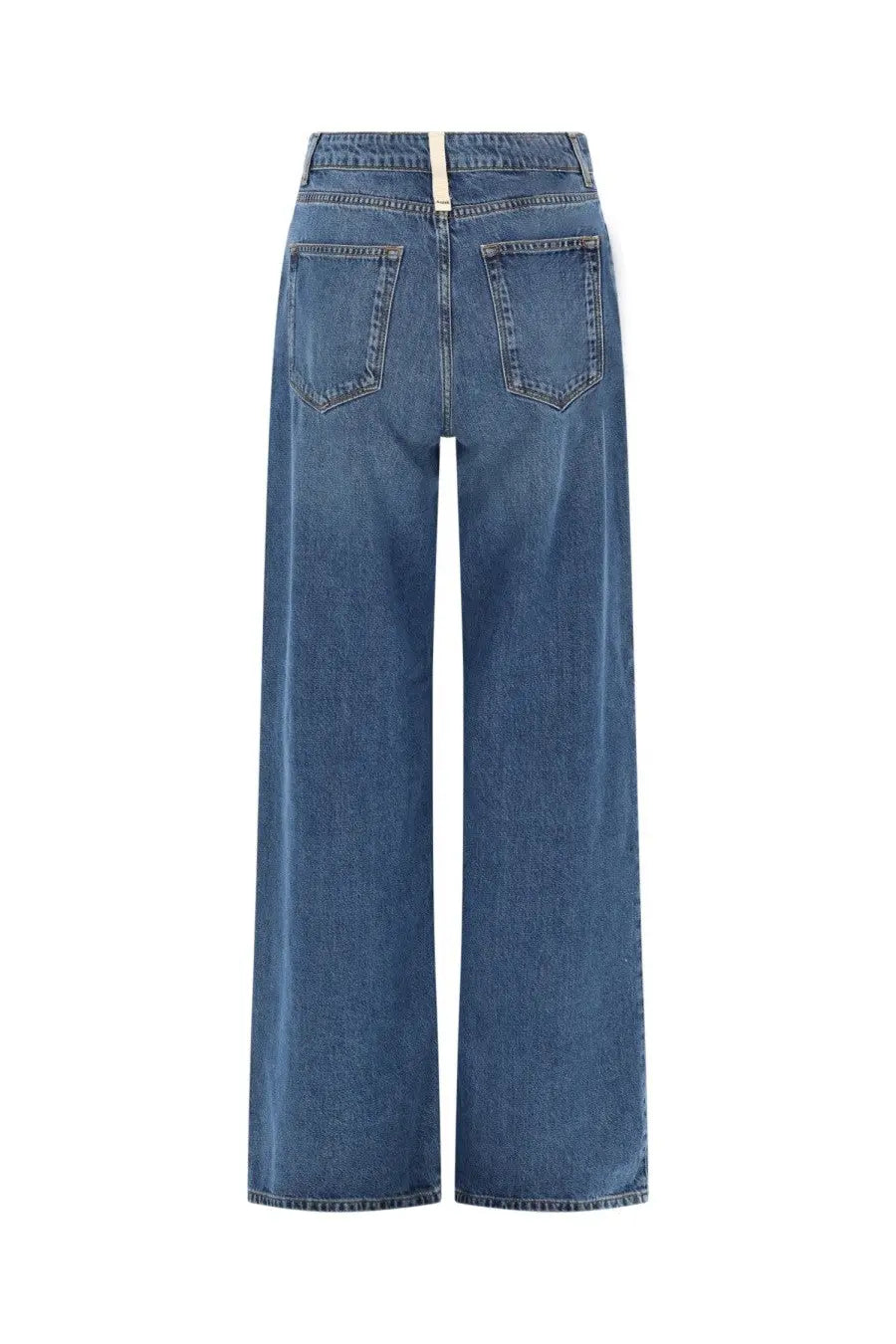 Back view of Amish supplies women’s jeans Linda blue high waist wide-leg denim pants with two back pockets