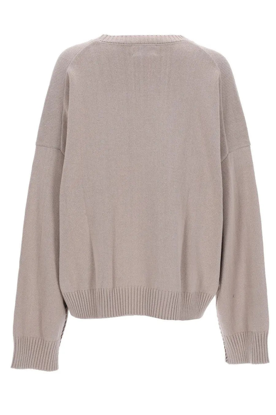 Beige knit sweater by amish supplies womens jersey with ribbed cuffs and hem featuring a relaxed fit