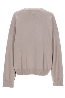 Beige knit sweater by amish supplies womens jersey with ribbed cuffs and hem featuring a relaxed fit