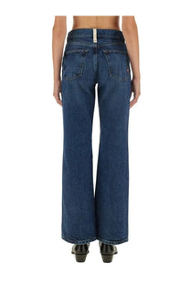 Amish Supplies women’s Kendal jeans in dark blue denim with classic five-pocket design and brand tag on the waistband