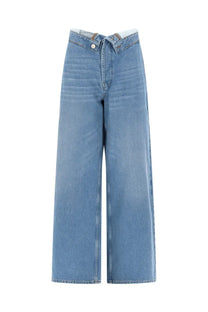 Amish Supplies women’s roll up light-wash denim wide-leg jeans with button fly and classic stitching in blue