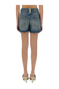 Back view of amish supplies women’s shorts jenny blue made of blue denim with faded wash and classic back pockets