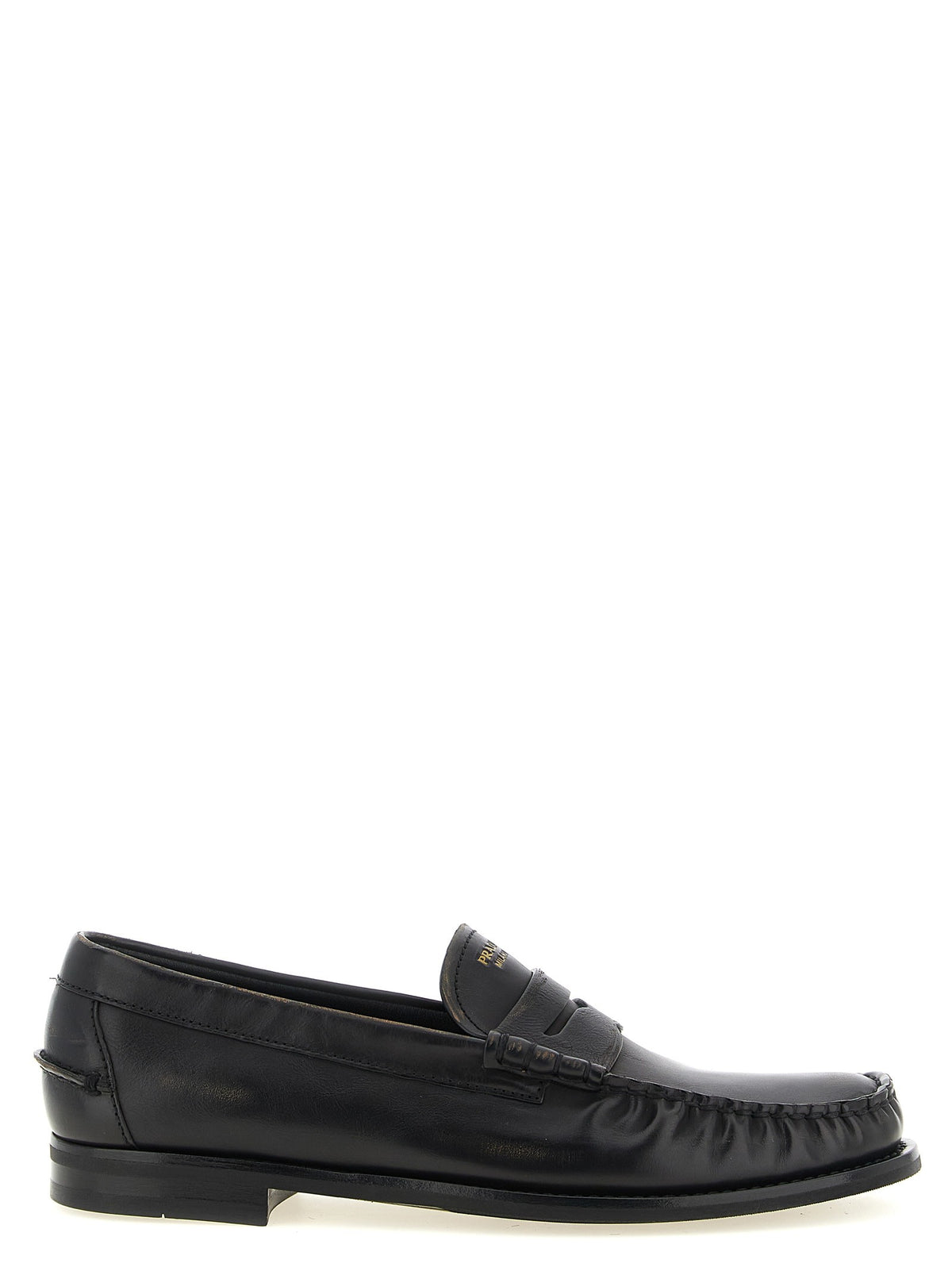 PRADA Antiqued Leather Loafers Black