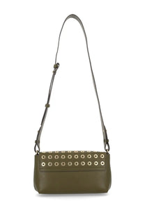 Anya Hindmarch women’s olive green leather crossbody bag with gold toned circular studs across the front