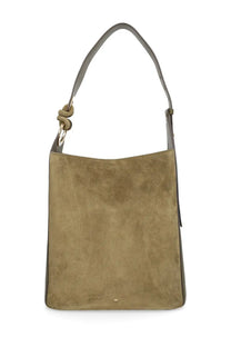 Anya hindmarch green olive suede shoulder bag with twisted leather strap detail and gold-tone hardware