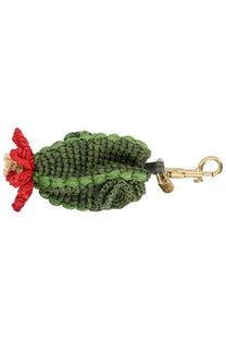 Anya Hindmarch womens charm keychain cactus green crocheted with red flower and gold-tone metal clasp