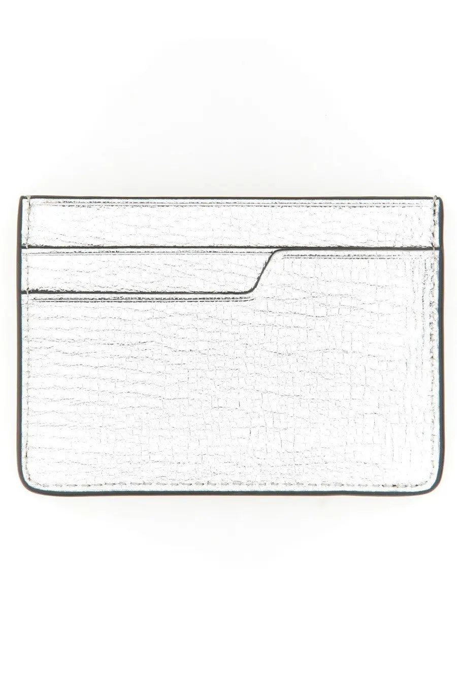 Anya Hindmarch women’s silver crocodile-embossed card holder with black stitched edges