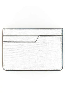 Anya Hindmarch women’s silver crocodile-embossed card holder with black stitched edges