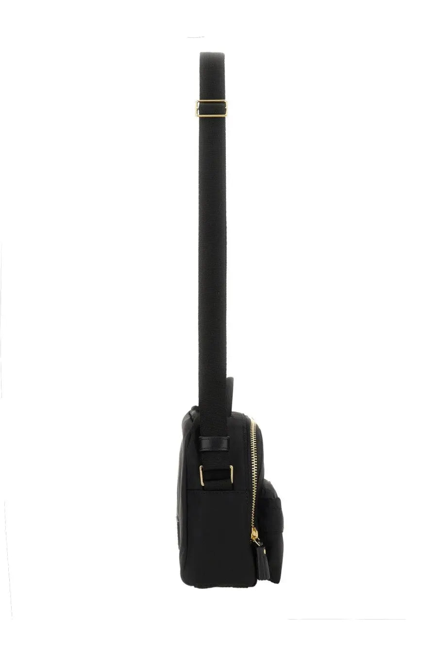 Anya Hindmarch women’s black nylon eyes shoulder bag with gold tone zipper and hardware crossbody design