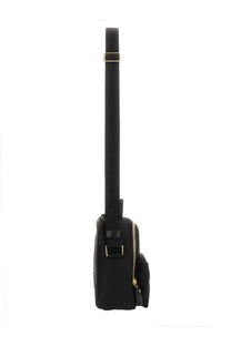 Anya Hindmarch women’s black nylon eyes shoulder bag with gold tone zipper and hardware crossbody design