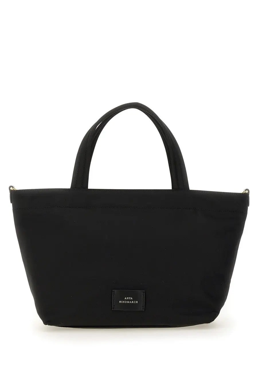 Anya Hindmarch women’s mini eyes tote bag black with structured handles and minimalist label