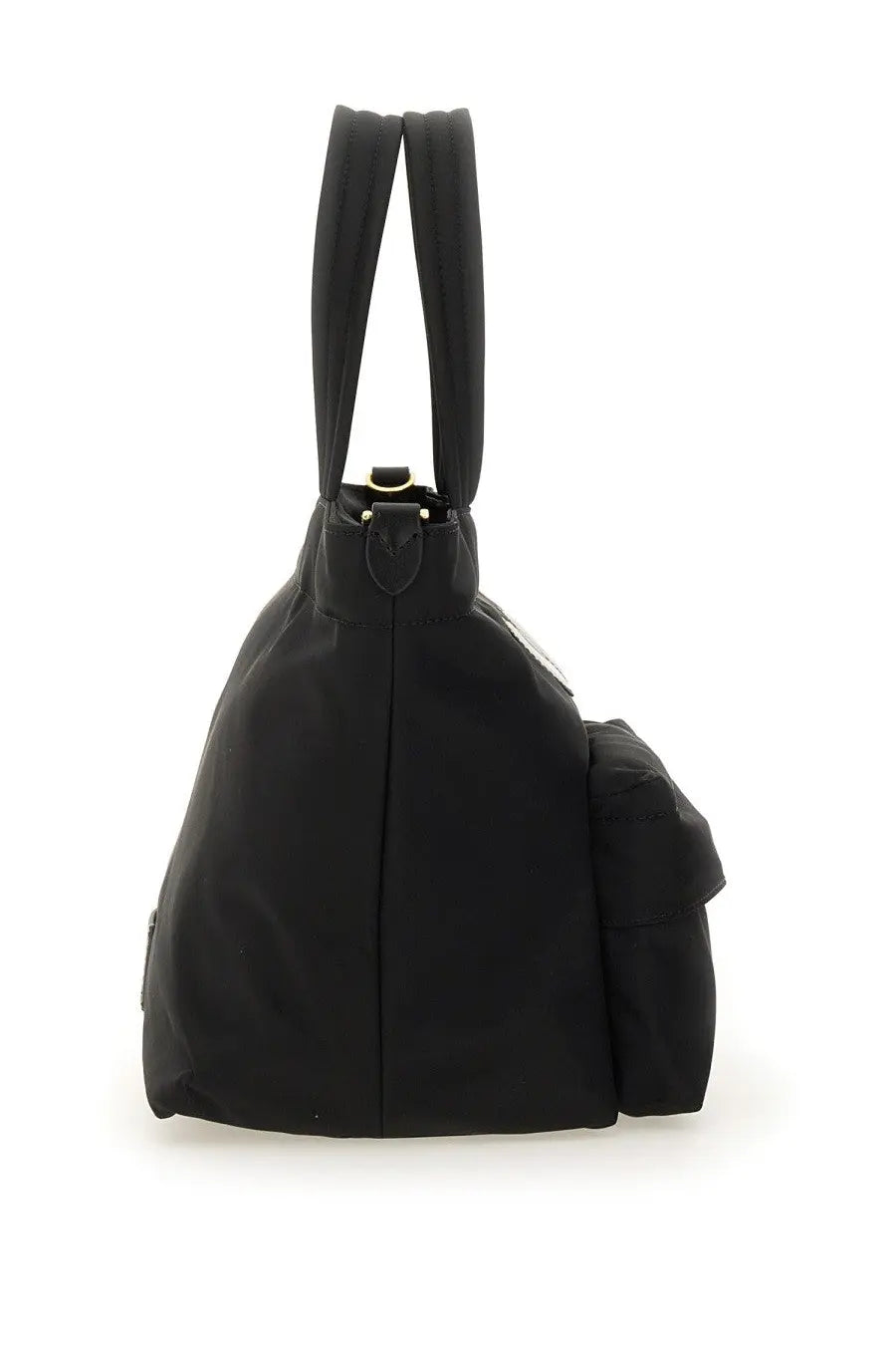 Anya Hindmarch women’s black nylon mini eyes tote bag with dual top handles and a side pocket