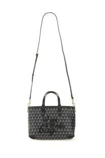 Anya Hindmarch women’s AM plastic bag tote bag black with repeating geometric pattern and gold tone hardware