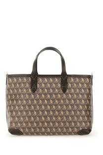 Anya Hindmarch women’s am plastic bag tote bag in brown with beige pattern and black leather handles