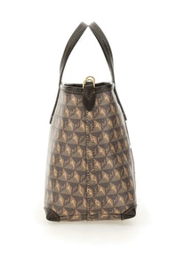 Anya Hindmarch women’s am plastic bag tote bag brown with brown and gold pattern and black leather handles