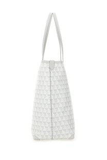 Anya Hindmarch womens am plastic bag wink tote bag in light gray with a geometric pattern in darker gray