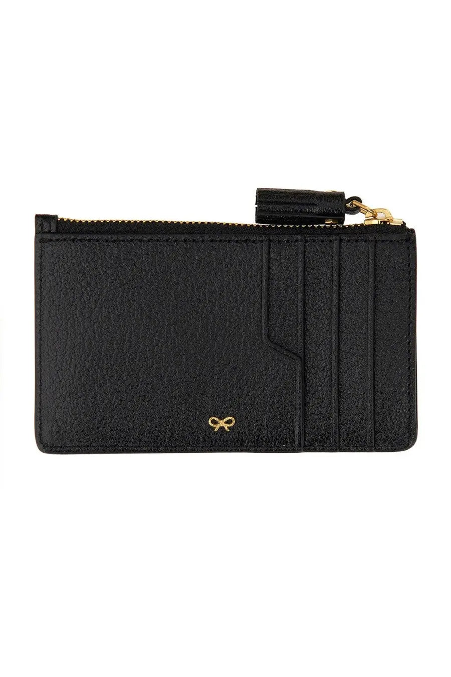 Anya Hindmarch women’s portacarte eyes black leather cardholder with textured finish gold-tone zipper and bow emblem
