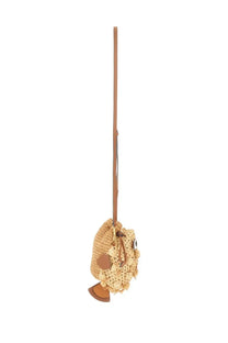 Anya Hindmarch women’s shoulder bag blowfish beige tan woven straw owl-shaped crossbody bag with brown leather accents
