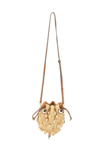 Anya Hindmarch women’s beige woven owl crossbody bag with large round eyes and frayed texture