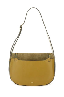Anya Hindmarch women’s shoulder bag Vere green two-tone olive green and mustard yellow leather crossbody with suede accents