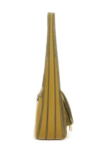 Anya Hindmarch women’s shoulder bag in olive green suede and tan leather with vertical seam detailing