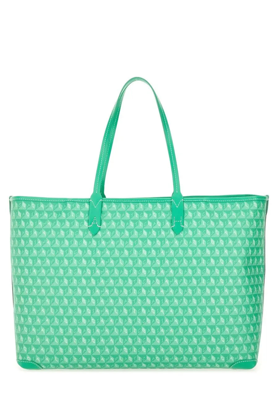 Anya Hindmarch women’s mint green tote bag with white pattern and matching leather handles