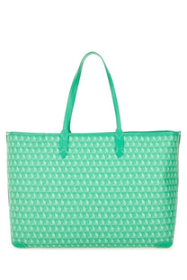 Anya Hindmarch women’s mint green tote bag with white pattern and matching leather handles
