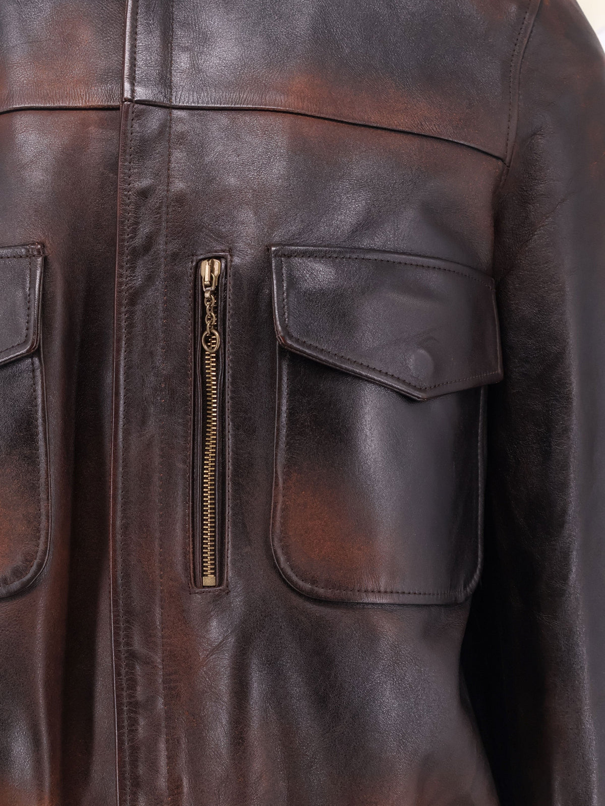 Golden Goose Men's Archive Distressed Effect Leather Jacket Brown