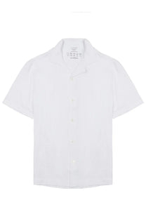 Archivium be updated men’s white short-sleeved button-up shirt with classic collar and subtle texture