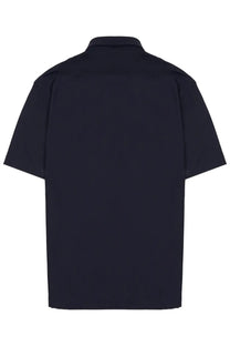 Black short-sleeved button-up shirt with classic collar and minimalist design from archivium be updated men’s polo blue