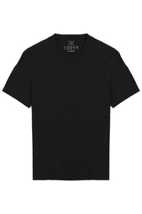 Archivium be updated men’s black short-sleeved crew neck t-shirt in tessuto tecnico with minimalist design and white care label