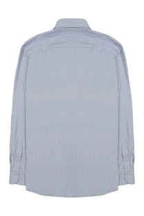 Archivium be updated men’s long-sleeved button-down shirt with crisp blue and white vertical stripes and folded cuffs
