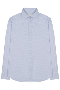 Archivium be updated men’s striped shirt in light blue and white fine-check cotton with classic collar and button front
