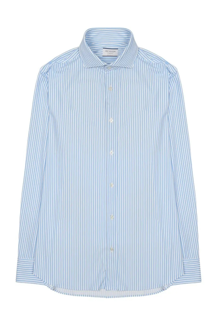 Archivium be updated men’s striped shirt in light blue and white vertical stripes with classic collar and button front
