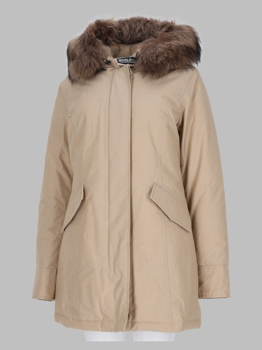 Woolrich Women's Arctic Parka in Ramar Cloth Con Pelliccia Removibile Beige