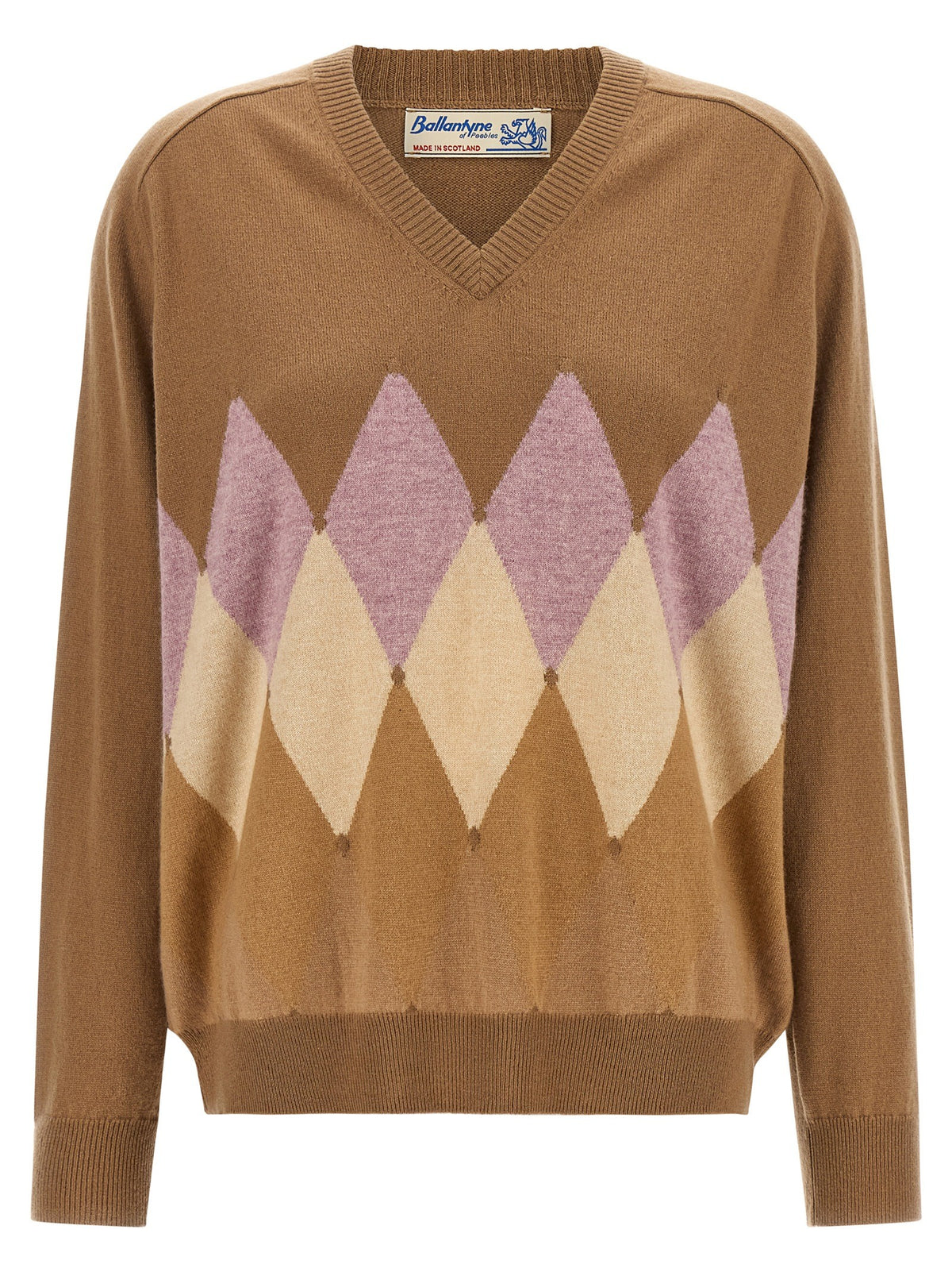 Ballantyne Argyle Intarsia New Diamond Sweater Beige